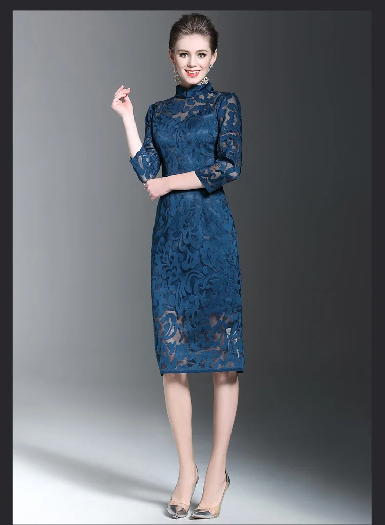 

Spring Fashion High Quality Stand Lace Howllow Out Slim Sexy Pack Hips Dress Female Noble Elegant Temperament Party Dresses