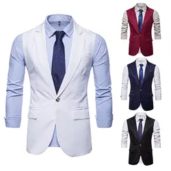 2019 мужская жилетка куртка без рукавов Винтаж жилет Мода плюс размеры одноцветное цвет