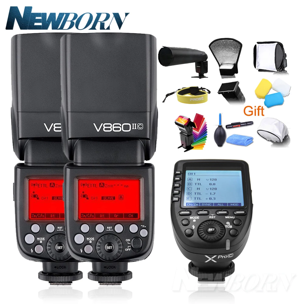 2x Godox V860II C V860IIC Speedlite GN60 HSS 1/8000s TTL светильник + Xpro беспроводной триггерный