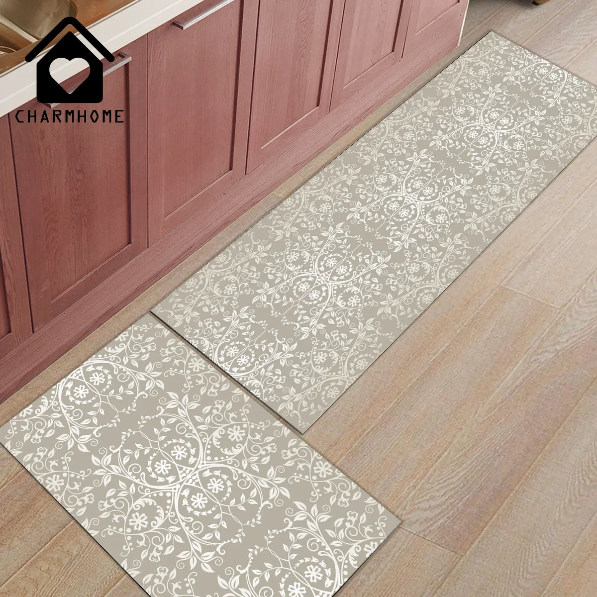 

CHARMHOME 2Pcs/Set Vine Pattern Vintage Long Kitchen Mat Bath Carpet Floor Mats Home Entrance Doormat Bedroom Living Room Rug