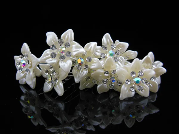 

60 Pcs Lady's Crystal Rhinestone Bridal Wedding Prom White Rose Hair Pins