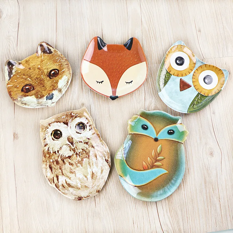 

Cute Animal Owl Fox Dishes and Plates Cake Pastry Melamine Dinner Tableware Saucer Tray Steak Decor Baby Dish Fancy Gifts