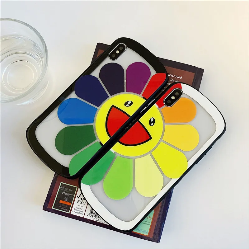 

Takashi Murakami Kaikai Kiki Rainbow Flower Shockproof Transparent Glass Phone Cases For iphone 7 8 Plus X XR XS MAX Back Cover