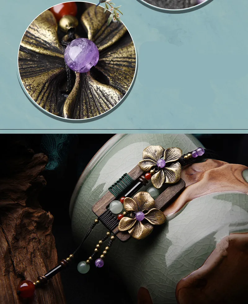 Yanting Bronze Flower Long Necklace Square Wood Vintage Necklace Aventurine Amethyst Ethnic Handmade Sweater Necklaces For Women 039 (5)