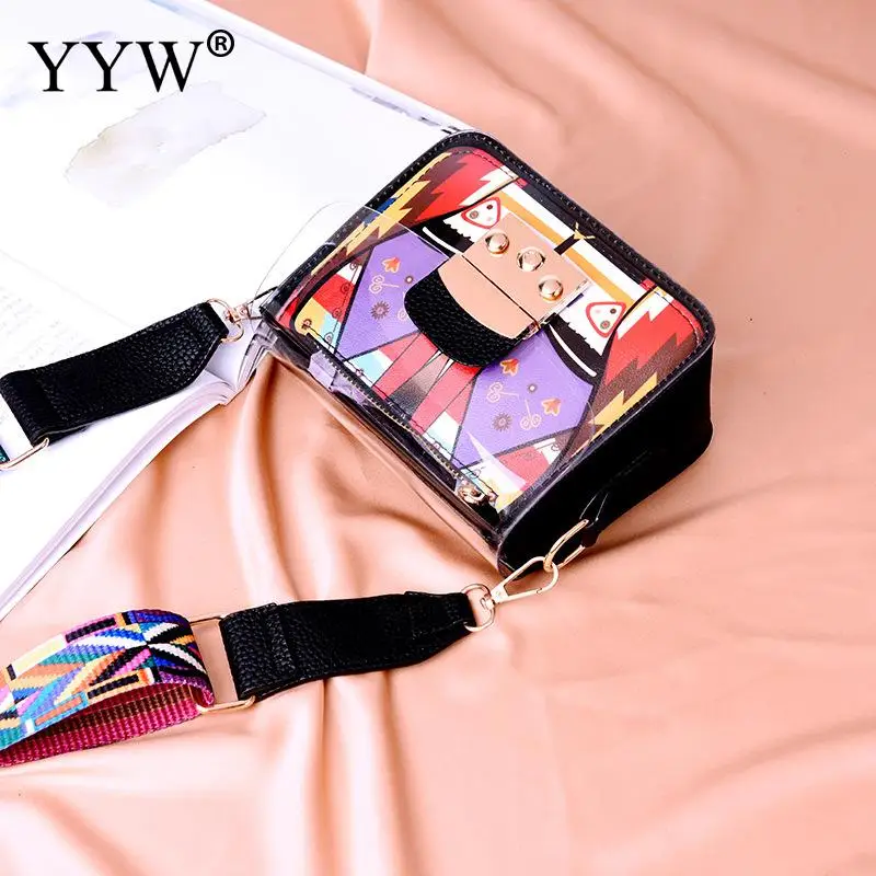 YYW модная прозрачная сумка через плечо с мультяшным принтом для женщин Ретро винтажная модная милая сумка сумки на плечо Bolsos Mujer