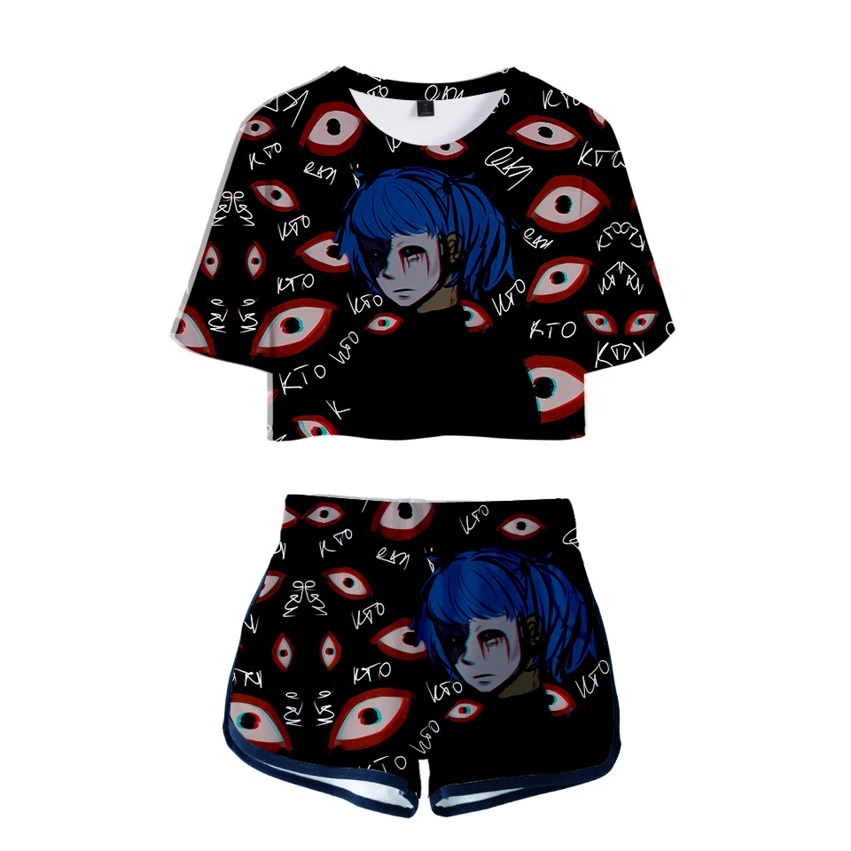 

FADUN TOMMY Kawaii 3D pop Face Print summer Two Pieces sets Women Fashion Clothes 2018 Hot Sale Casual Harajuku Plus Size XXL