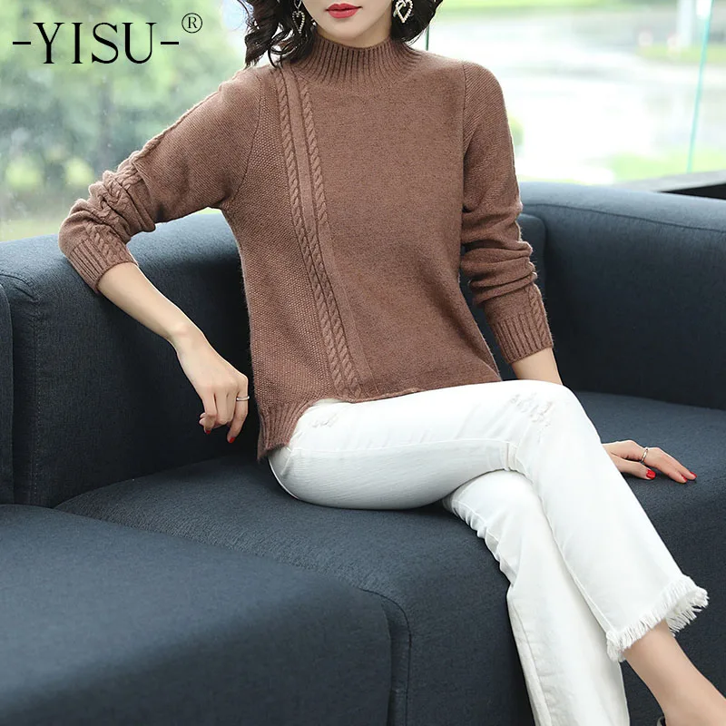 

YISU 2018 winter warm sweater women soft comfortable Twist sweaters Loose turtleneck knitted thick Loose high quality pullover
