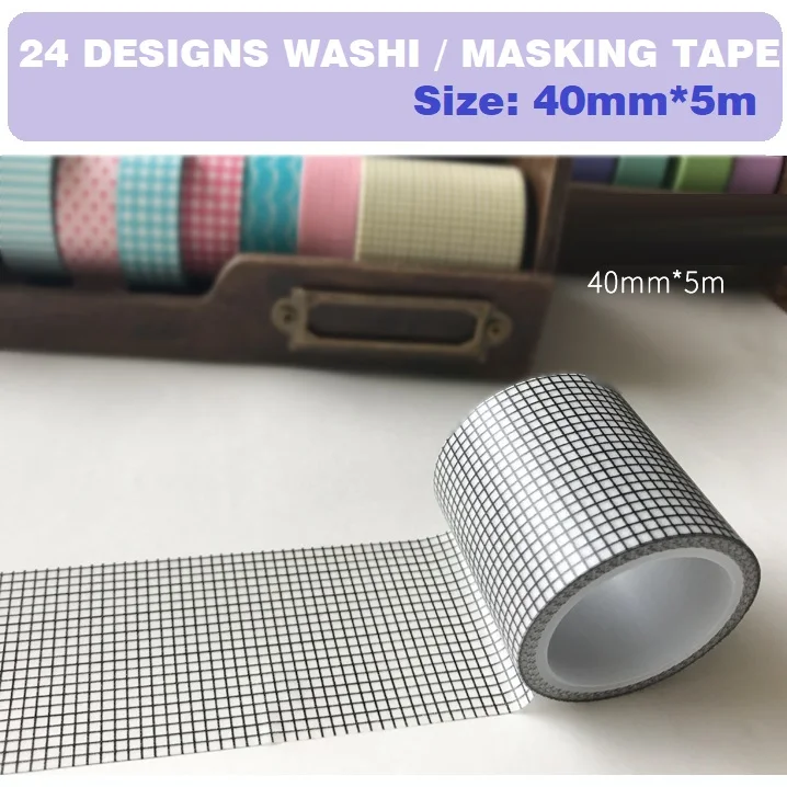 

24 Designs Basics Form/Letter/Wall/Checks/Point/Lace/ Japanese Washi Masking Tape Decorative Adhesive DIY Paper Stickers Label