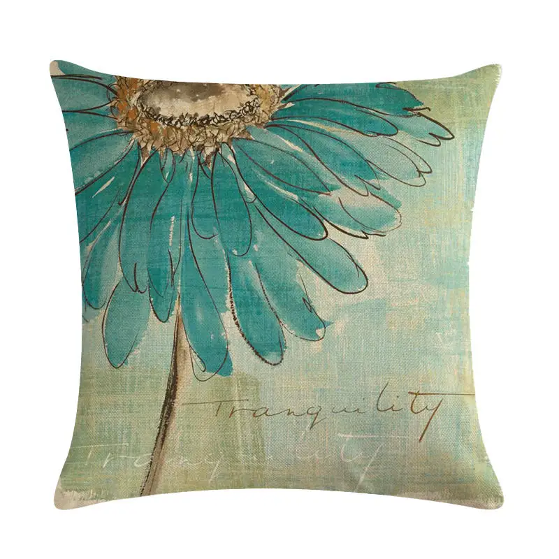 45cm*45cm An antique blue Chrysanthemums linen/cotton throw pillow covers couch cushion cover home decorative pillows