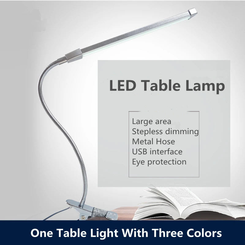 

Led Reading Book Light LED Desk Lamp Eye Protection Foldable USB Power Supply Office Student Bedroom Clip Three Light Colors