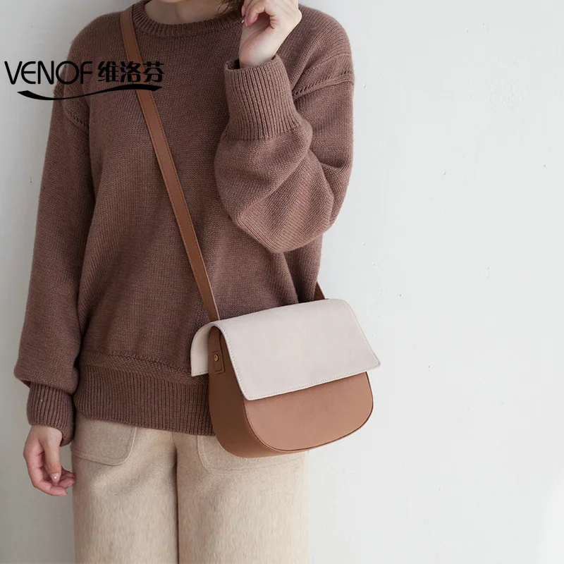 

VENOF fashion genuine leather women shoulder bags cow leather saddle bags ladies crossbody bag famous brand women messenger bags