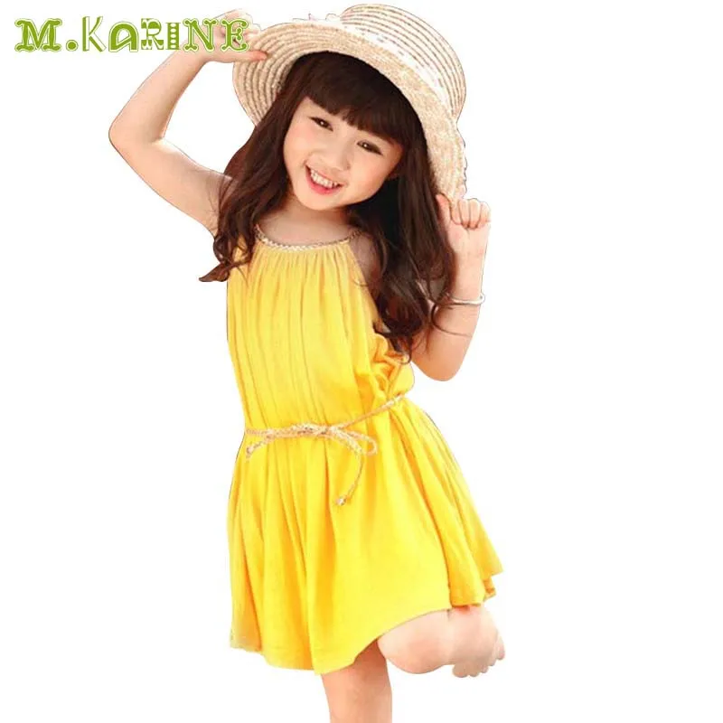 

2-7Y New Summer Girls Dress Fashion Knee-length Beach Dresses For Girls Sleeveless Modal Princess Tutu Children Dresses Infantis