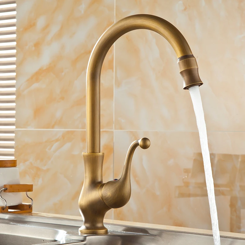  Kitchen Faucet Antique Bronze Brass Kitchen Sink Faucets Single Hand High Arch Swivel Spout Hot And - 1682912545
