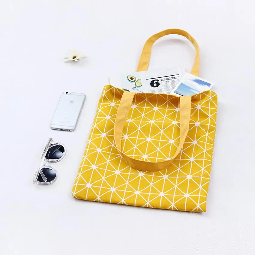 KANDRA Geometric Canvas Tote Bag Japanese Shoulder Tote Bags Reusable Linen Grocery Lifestyle Women Shopping Bag 2019