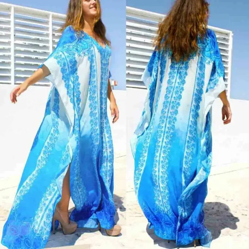 

Womens Boho Beachwear Swimwear Wrap Bikini Cover Up Kimono Kaftan Long Cardigan Loose Beach Long Dress One Size