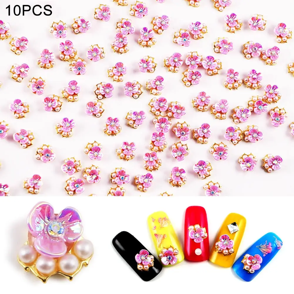 

10Pcs 3D Nail Art Decoration Flower Imitation Pearl Beads Nail Polishing Tips Ornament DIY Manicure Peach blossom Decorations