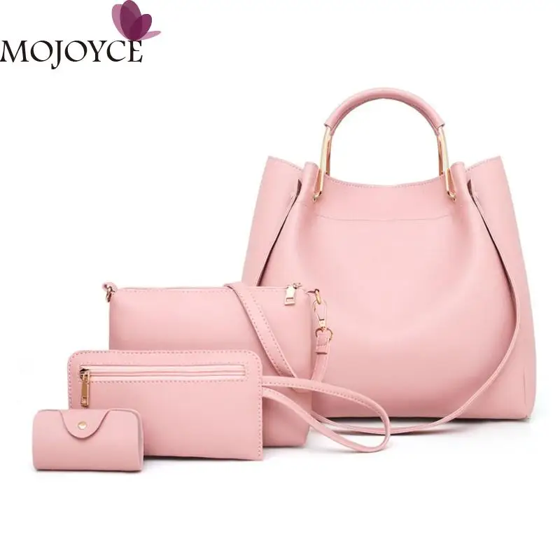 

4pcs/set Solid Color Shoulder Handbags Women Leather Crossbody Bags Clutch