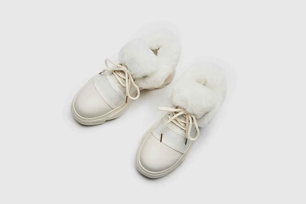 Zorssar овечьем меху натуральная кожа Брендовая обувь на шнуровке повседневные туфли для отдыха с круглым носком кроссовки на танкетке