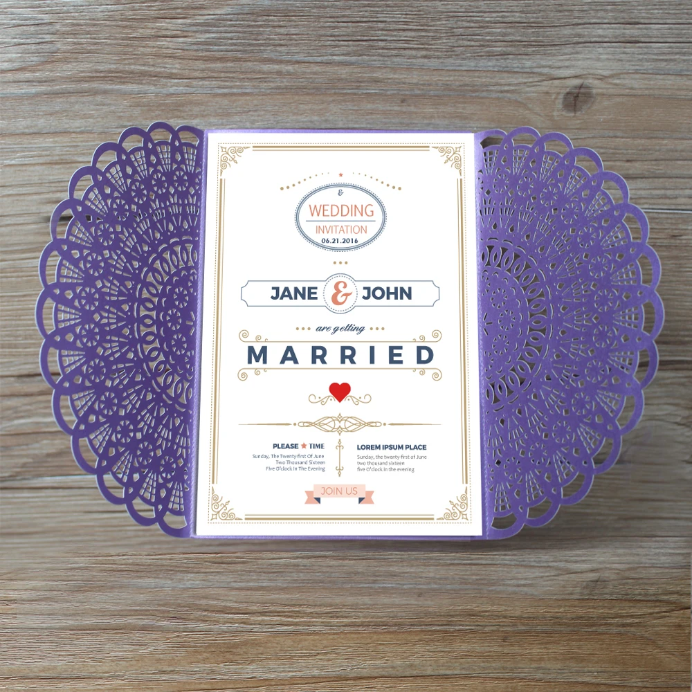 Purple Laser Cut Wedding Invitation
