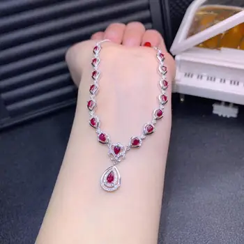 

heart water drop necklace attractive noble red Ruby gemstone necklace women jewelry exquisite necklace natural gem party gift