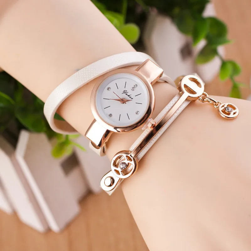 

Hot Sales Fashion Casual Pendant Bracelet Leather Watch Women Ladies Rhinestone Analog Quartz Watch Clock Relogio Feminino