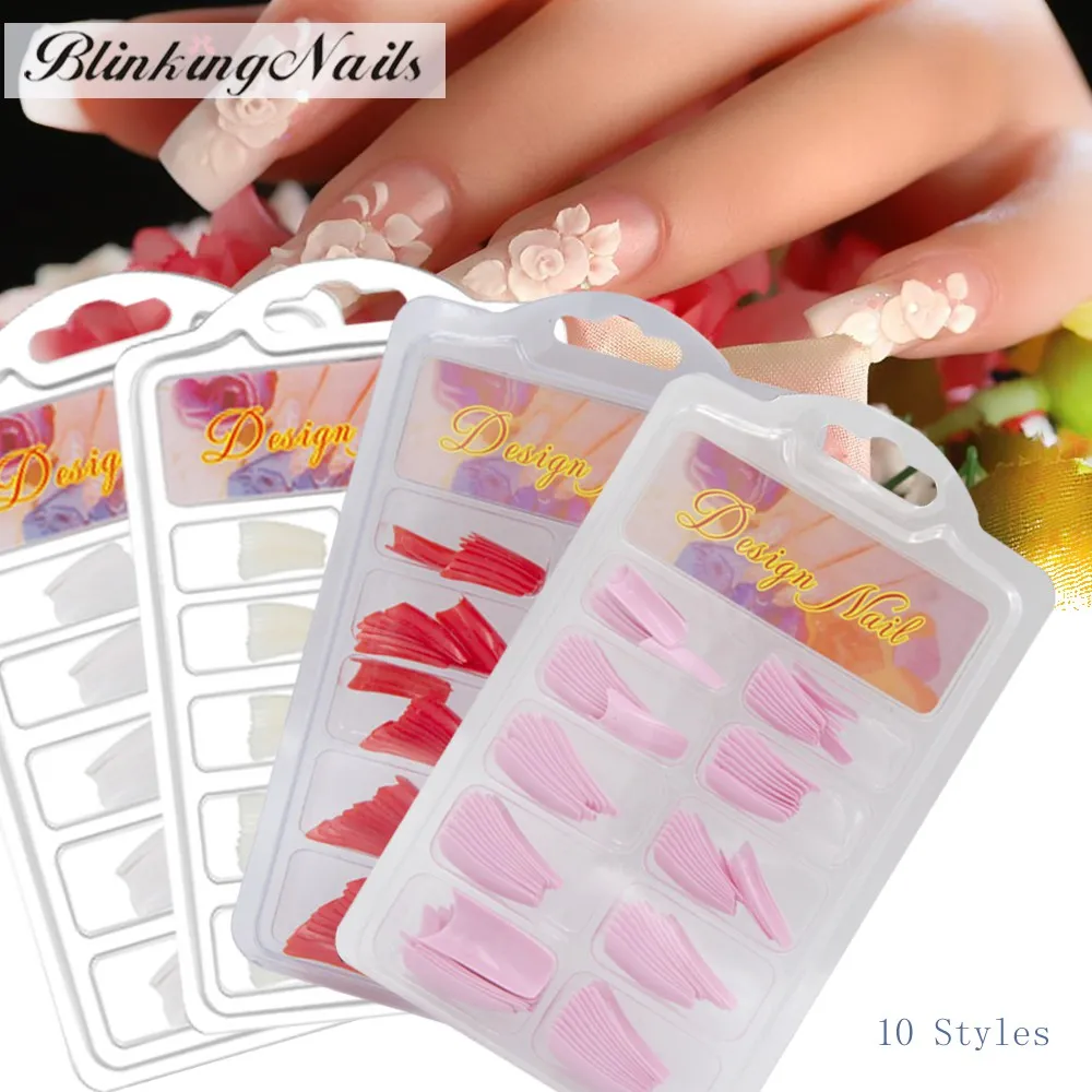 BlinkingNails Black Colored Clear French 100 Nail Tips in Box Full