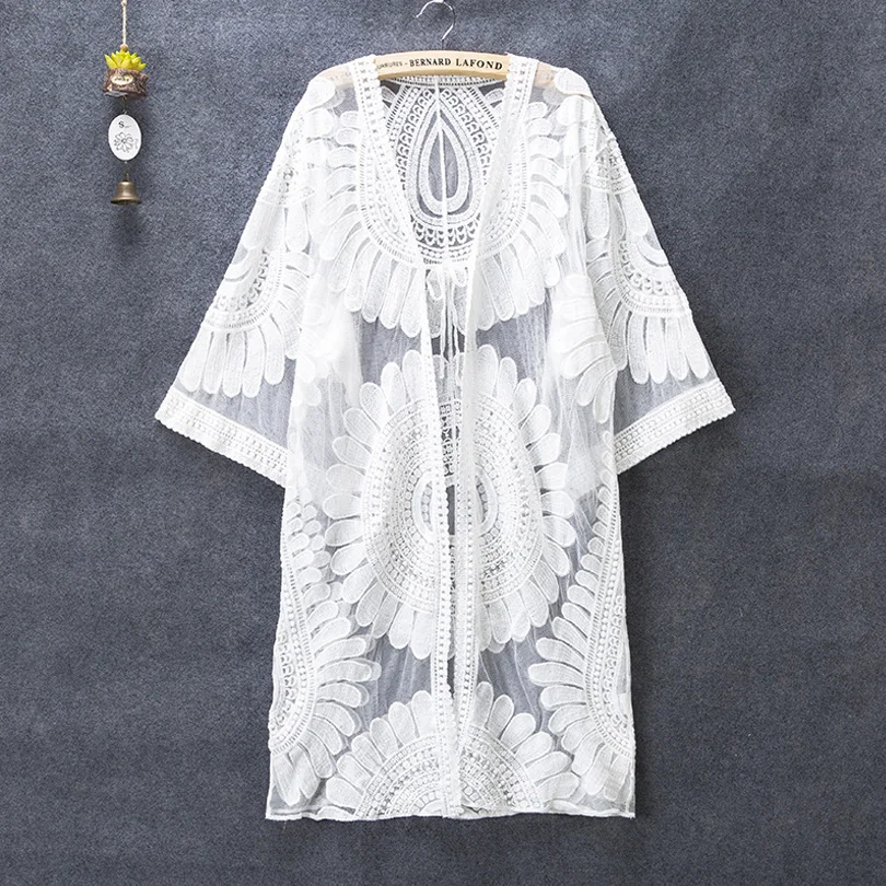 

2017 Pareo Beach Cover Up Floral Embroidery Bikini Cover Up Swimwear Women Robe De Plage Beach Cardigan Bathing Suit Cover Ups