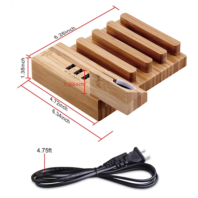 Бамбуковая деревянная usb зарядная станция настольная подставка зарядное устройство 4 usb порта для iPhone X 8 Plus Apple Watch 3 42 мм iPad и планшетный ПК
