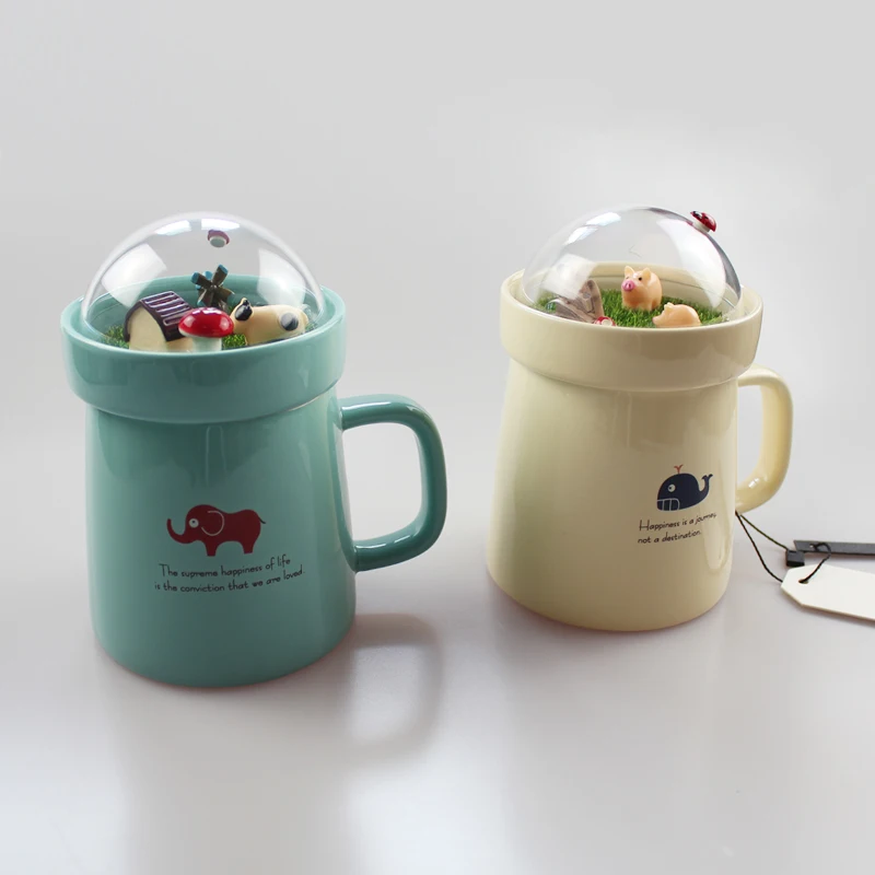 asyzreal 크리 에이 티브 만화 동물 마이크로 풍경 caneca 우유와 커피 머그잔 400ml 대용량 사무실 세라믹 컵 아름다움 선물