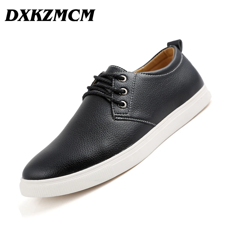 DXKZMCM Men's Leather Casual Shoes Classic Male Lace up Flats Black ...