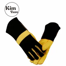 Ким Юань 048 кожаные перчатки сварочные-Жаростойкие/огнестойкие, для сварщика/печи/камина/обработки животных/барбекю-коричневый 14 дюймов