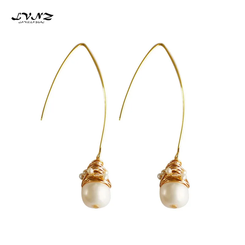 

LVNZ 2019 New Hot Fashion Freshwater Pearls Classic Golden Color Copper Pure hand For Drop Earrings For Women Jewelry 7003b