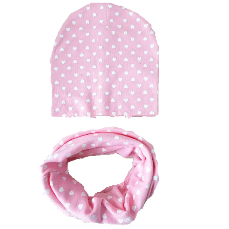 new dots heart star leopard cartoon animal baby sets scarf +hat boys girls infant caps collars two pcs kids headwear beanies