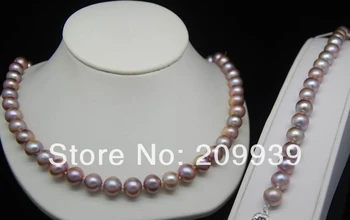 

huij 002251 Cultured 9-10mm AA+ purple pearl jewelry sets 925s