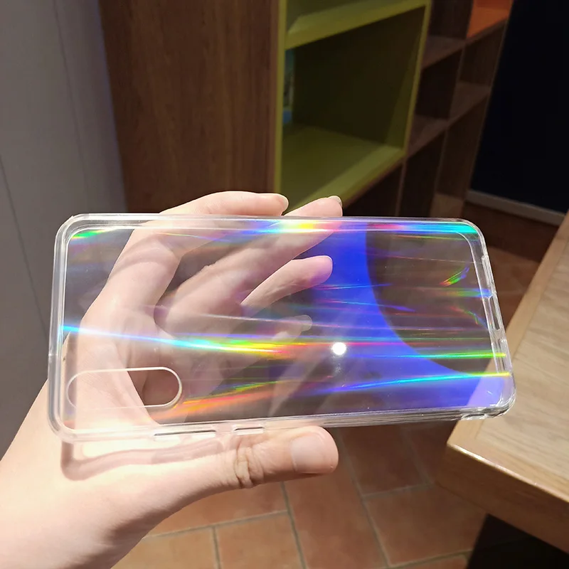 Gradient Rainbow Laser Holographic Case for Huawei P20 Lite P20 P30 Pro Transparent Clear Soft Capa Funda Light reflections Hull