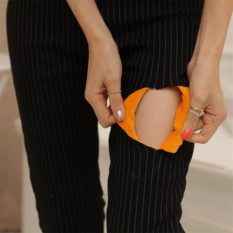 

Plus size velvet thickening high elastic tight women trousers autumn and winter spring thermal pants striped female warm thick