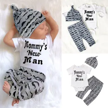 

3PCS Newborn Baby Boy Clothes Long Sleeve Letter Printed Tops Romper+Pants Legging+Hat Outfits Autumn Infant Baby Boy Clothing