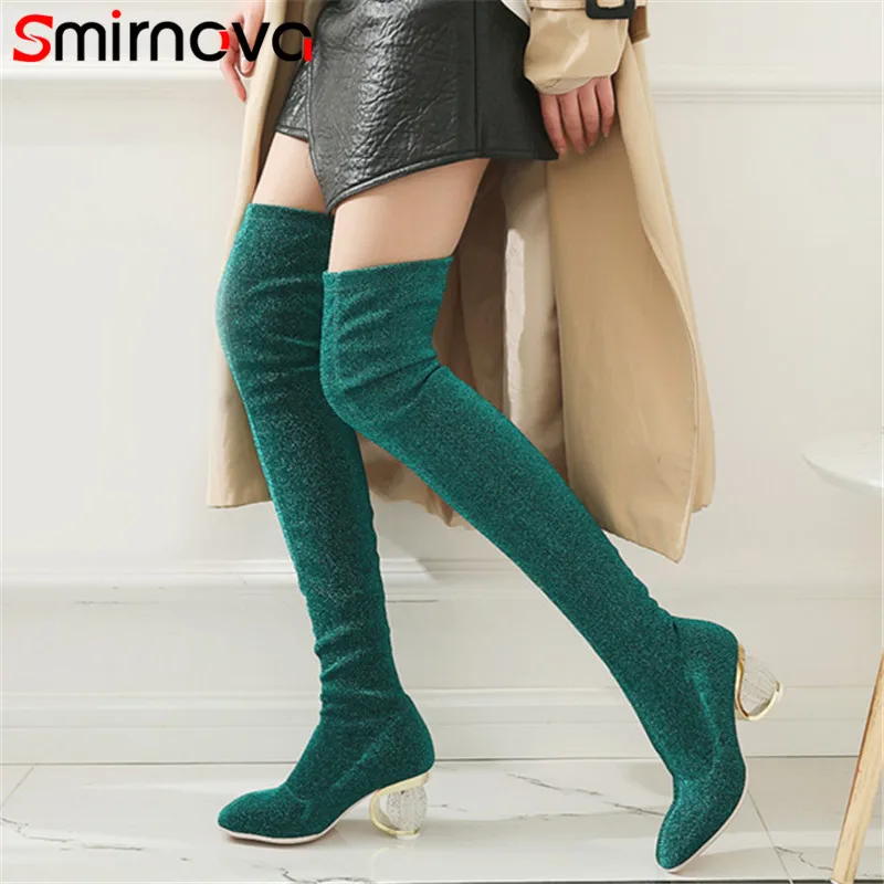 

Smirnova 2020 fashion autumn winter shoes woman square toe sexy prom over the knee boots women new arrival ladies Elastic boots