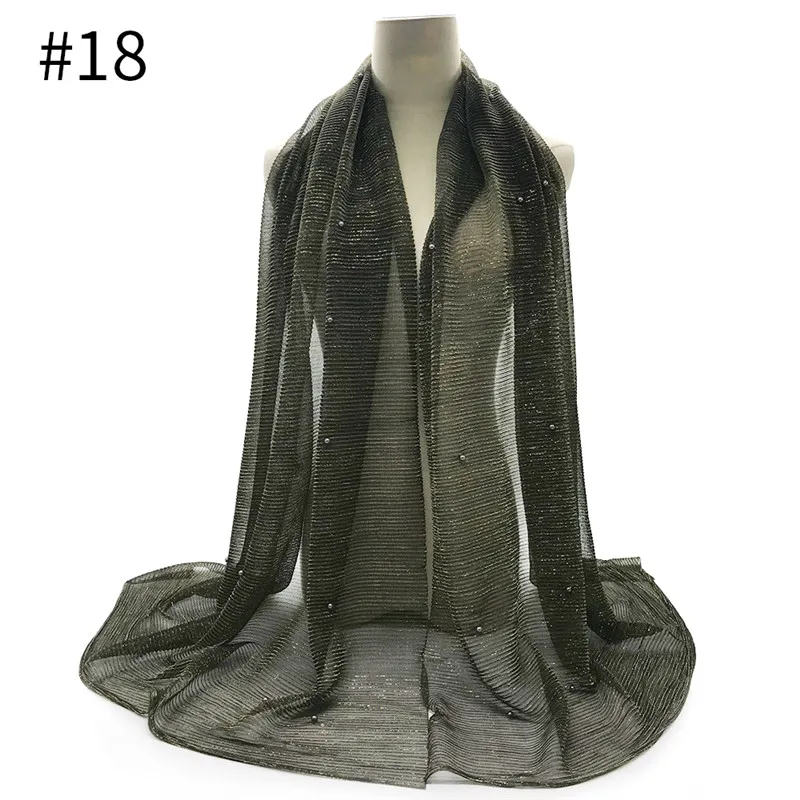 Мерцающий плиссированный хиджаб шарф жемчуг Модный женский мусульманский платок блестящие шарфы и шали дизайн для вечерние хиджабы - Цвет: 18