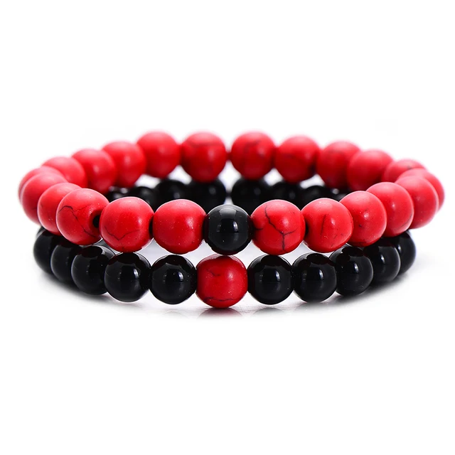 Clic Red And Black Natural Stone Distance Bracelet For Women Men Clic Red And Black Natural Stone Distance Bracelet For Women Men Fashion Strand Bracelets Bangles