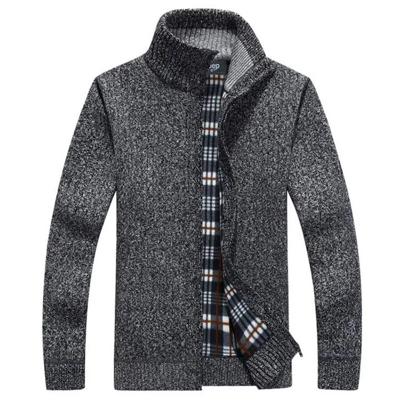 Men Jacket thick velvet cotton hooded fur jacket men's winter padded knitted sweater Cardigan Spring Outdoors Casual Knitwear
