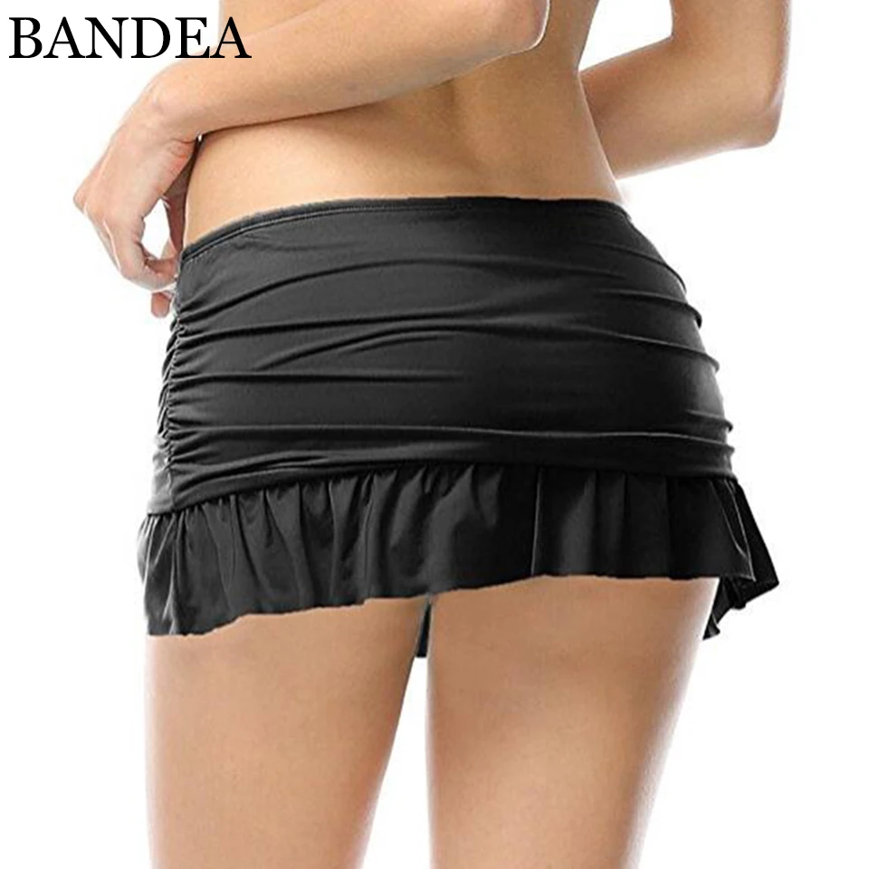 

BANDEA bikini bottoms women solid flounce skirted sport bikini bottom mid waist panties sexy swim wear briefs plus size 289