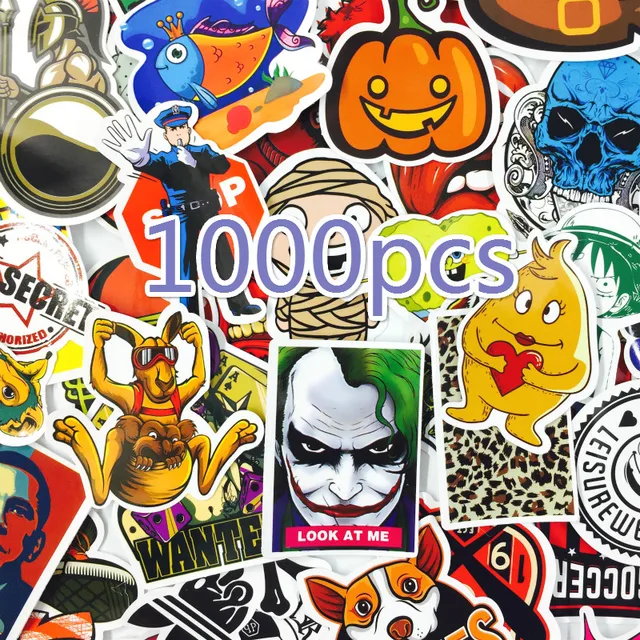 US $33.99 1000 PCS Mix Style Stickers Fridge Skateboard Toys Cool JDM Doodle Decals Home Decor Luggage Car St