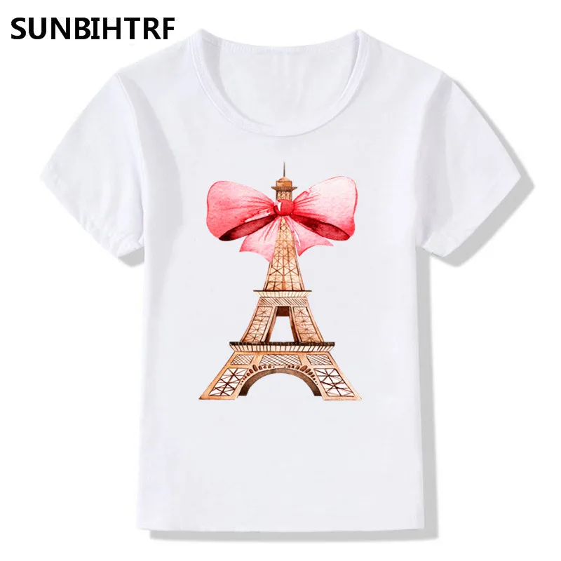

2018 Eiffel Tower With A Bow Print Pretty Children T-Shirts Summer Big Boy/Girl Short Sleeve Tops Baby Clothes Casual Kids Tees
