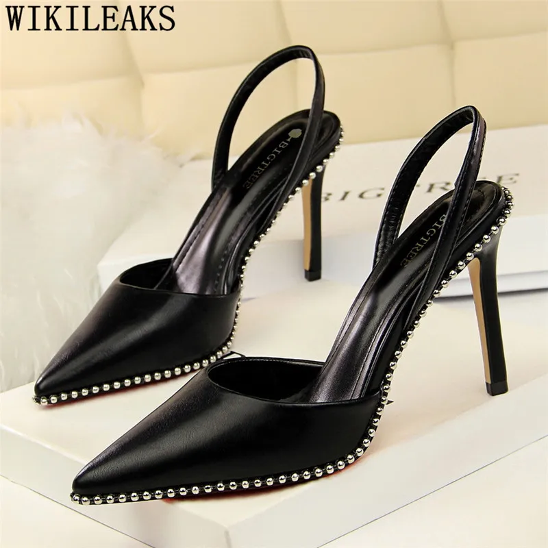 

mules shoes women high heels Rivet sexy black pumps bigtree shoes luxury shoes women designers pointed heels chaussures femme