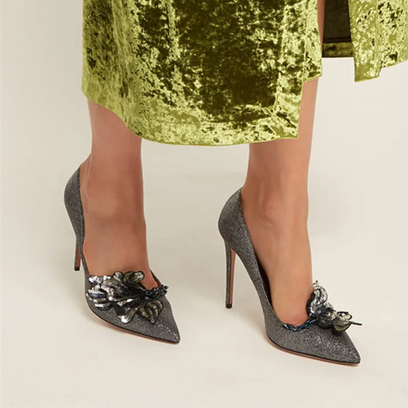 Новое поступление; женские вечерние и свадебные туфли; пикантные туфли-лодочки на высоком каблуке с острым носком; туфли на шпильке, украшенные блестками; большой размер 42