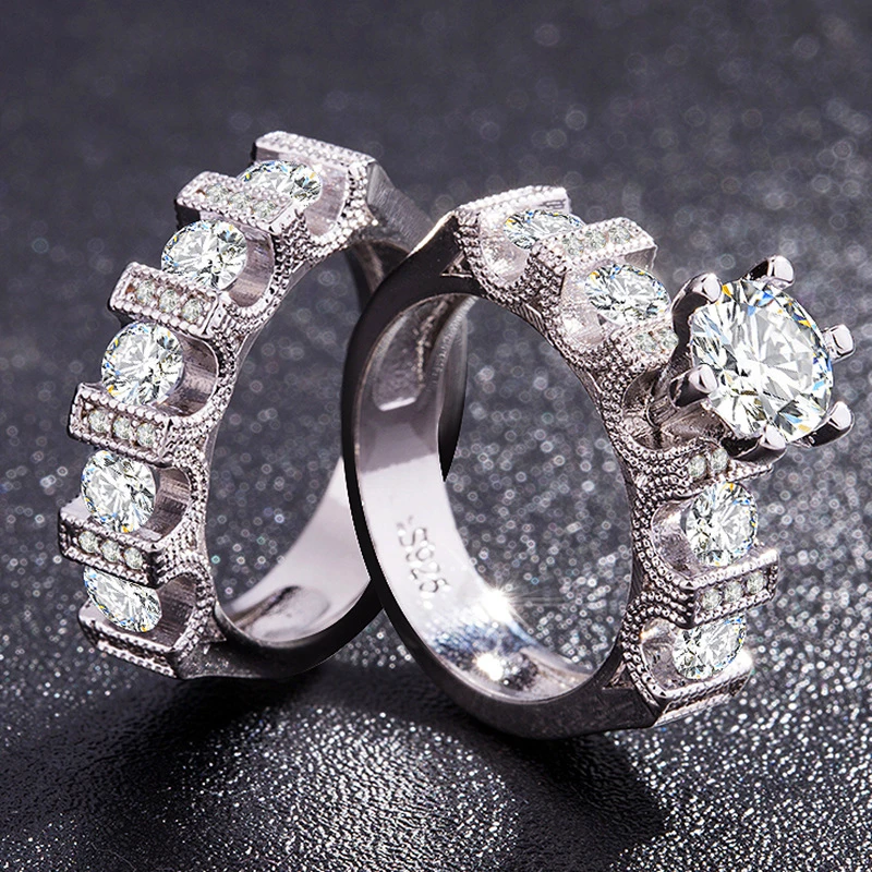 Дамы Наслаждайтесь белым золотом уникальный стиль белый кристалл кольцо, Логотип 925 изысканное украшение маленький кристалл подходит для влюбленных