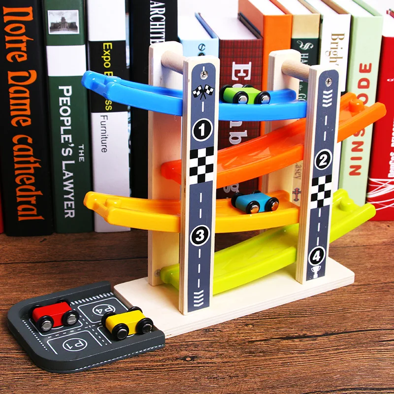 

Multi-function Children Wooden Rails Glider Baby Fun Early Learning Inertia Slide Road Speed Car Toys