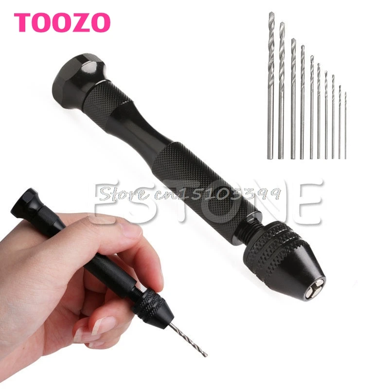 

Mini Micro Aluminum Hand Drill Keyless Chuck +10pcs Twist Drills Rotary Tools G08 Drop ship