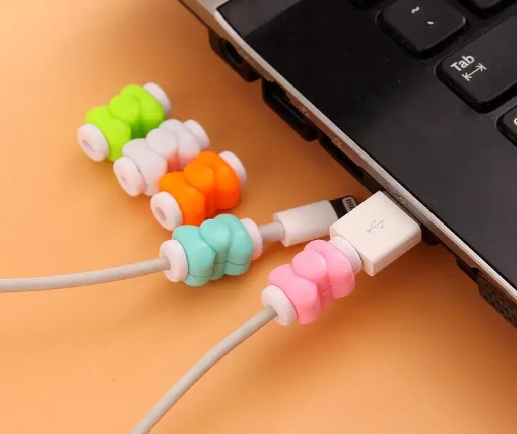200 шт./лот бант Стильный силиконовый наушник защита кабеля красочные наушники USB